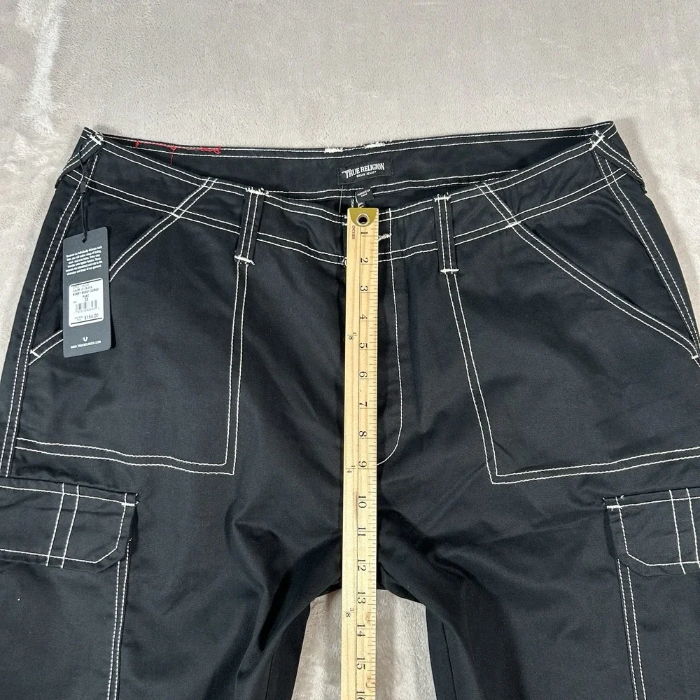 True Religion Bobby Baggy Cargo Pants Mens 38x32 Black Contrast Stitch Y2K VTG